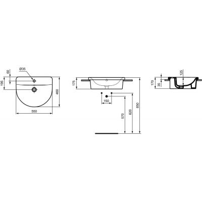 Ideal Standard Connect ARC umywalka 55x46 cm wpuszczana półokrągła biała E797801