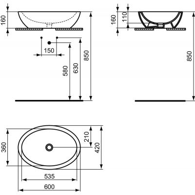 Ideal Standard Strada umywalka 60x42 cm owalna nablatowa czarna K0784V3