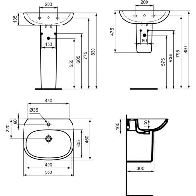 Ideal Standard Tesi umywalka 55x45 cm półokrągła ścienna biała T352301