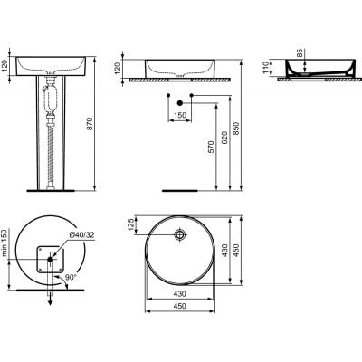 Ideal Standard Conca umywalka 45 cm okrągła nablatowa biała T369601