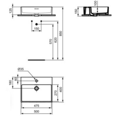 Ideal Standard Extra umywalka 50x40 cm prostokątna nablatowa biała T374101