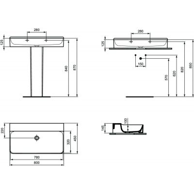 Ideal Standard Conca umywalka 80x45 cm prostokątna ścienna biała T3797MA