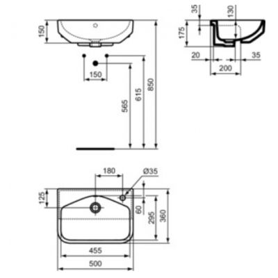 Ideal Standard I.Life S umywalka 50x36 cm prostokątna biała T458801