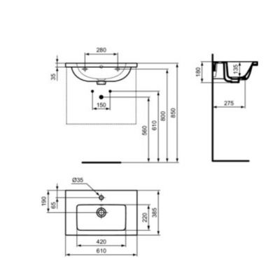 Ideal Standard I.Life S umywalka 61x38 cm prostokątna ścienna biała T459001