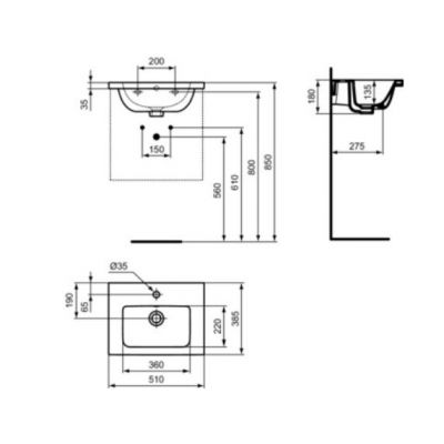 Ideal Standard I.Life S umywalka 51x38,5 cm prostokątna ścienna biała T459101