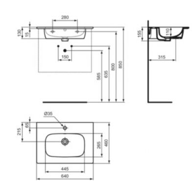 Ideal Standard I.Life A umywalka 64x46 cm prostokątna wpuszczana biała T461901