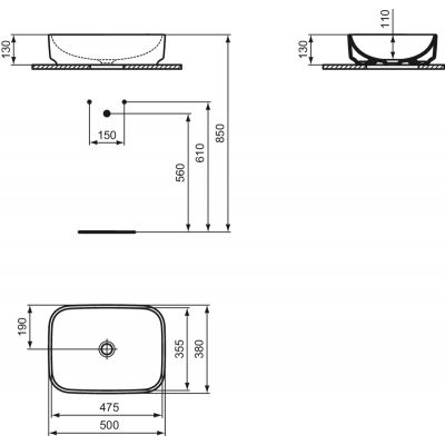 Ideal Standard i.life B umywalka 50x38 cm prostokątna nablatowa biała T572901