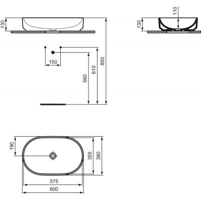 Ideal Standard i.Life O umywalka 60x38 cm owalna nablatowa biała T573101