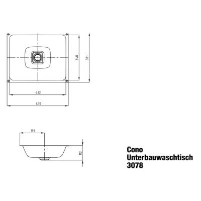 Kaldewei Cono umywalka 47x38 cm podblatowa prostokątna model 3078 biała 908506003001