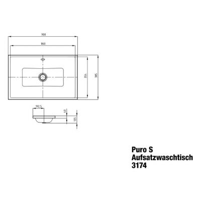 Kaldewei Puro S umywalka 90x38 cm nablatowa prostokątna model 3174 biała 909006003001
