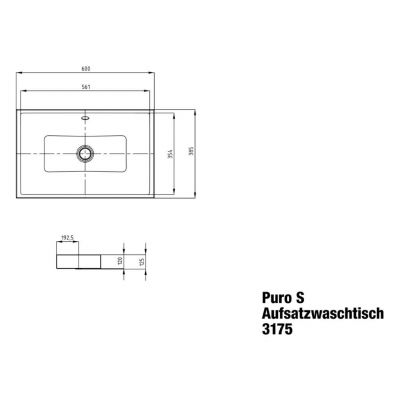 Kaldewei Puro S umywalka 60x38 cm nablatowa prostokątna model 3175 biała 909106003001