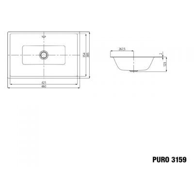 Kaldewei Puro umywalka 46x38 cm podblatowa prostokątna model 3159 biała 900906003001