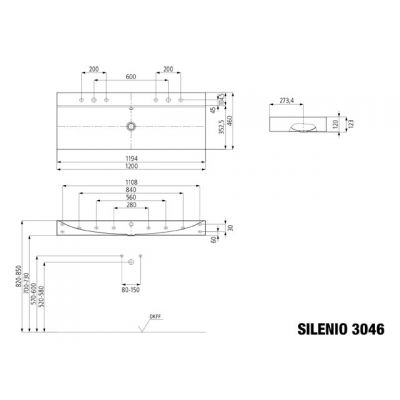 Kaldewei Silenio umywalka 120x46 cm ścienna prostokątna model 3046-D biała 904506373001