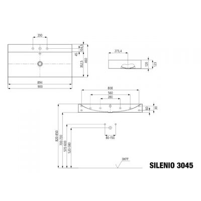 Kaldewei Silenio umywalka 90x46 cm ścienna prostokątna model 3045 biała 904406273001