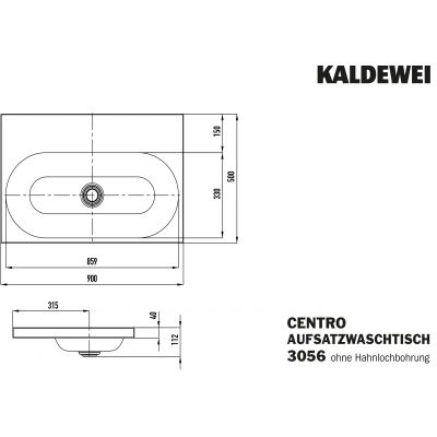 Kaldewei Centro umywalka 90x50 cm nablatowa prostokątna model 3056 biała 902906003001