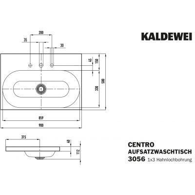 Kaldewei Centro umywalka 90x50 cm nablatowa prostokątna model 3056 biała 902906033001