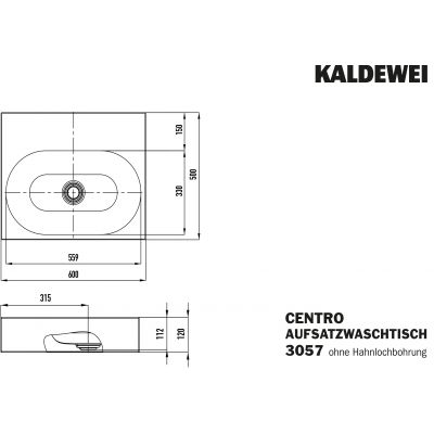 Kaldewei Centro umywalka 60x50 cm nablatowa prostokątna model 3057 biała 903006003001