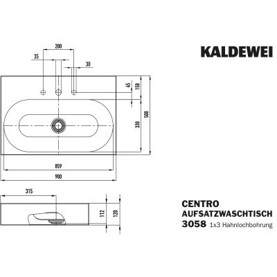 Kaldewei Centro umywalka 90x50 cm nablatowa prostokątna model 3058 biała 903106033001