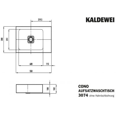 Kaldewei Cono umywalka 55x30 cm nablatowa prostokątna model 3074 biała 908106003001