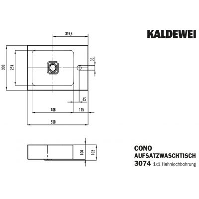 Kaldewei Cono umywalka 55x30 cm nablatowa prostokątna model 3074 biała 908106013001