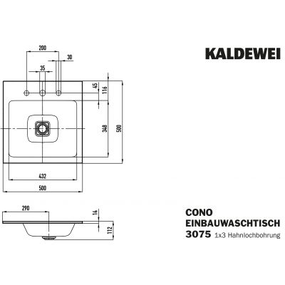 Kaldewei Cono umywalka 50 cm wpuszczana kwadratowa model 3075 biała 908206033001