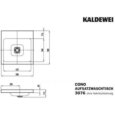Kaldewei Cono umywalka 50 cm nablatowa kwadratowa model 3076 biała 908306003001