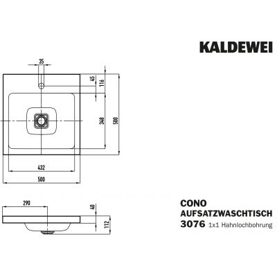 Kaldewei Cono umywalka 50 cm nablatowa kwadratowa model 3076 biała 908306013001