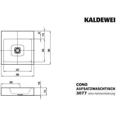 Kaldewei Cono umywalka 50 cm nablatowa kwadratowa model 3077 biała 908406003001