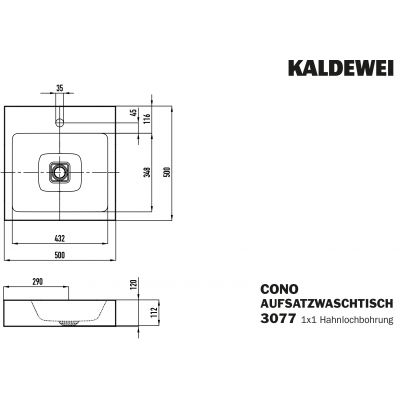 Kaldewei Cono umywalka 50 cm nablatowa kwadratowa model 3077 biała 908406013001