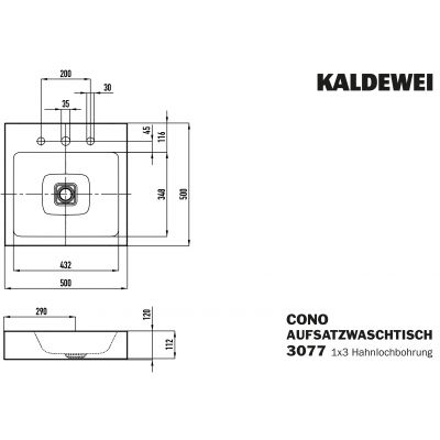 Kaldewei Cono umywalka 50 cm nablatowa kwadratowa model 3077 biała 908406033001