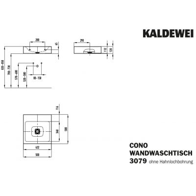 Kaldewei Cono umywalka 50 cm ścienna kwadratowa model 3079 biała 908606003001