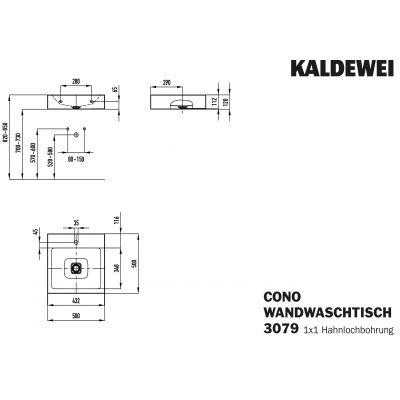 Kaldewei Cono umywalka 50 cm ścienna kwadratowa model 3079 biała 908606013001