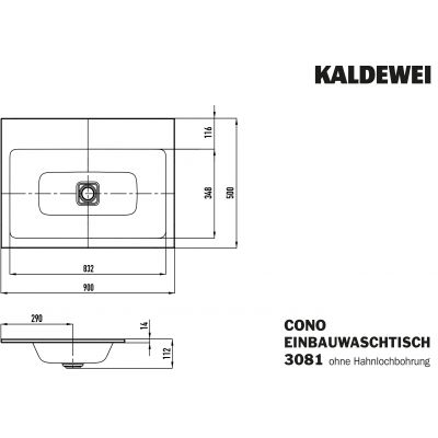 Kaldewei Cono umywalka 90x50 cm wpuszczana prostokątna model 3081 biała 901706003001