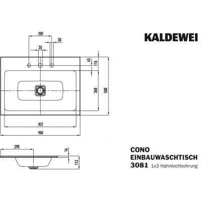 Kaldewei Cono umywalka 90x50 cm wpuszczana prostokątna model 3081 biała 901706033001