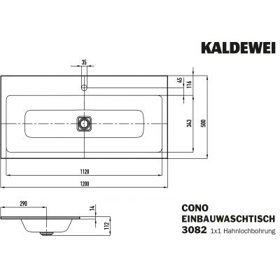 Kaldewei Cono umywalka 120x50 cm wpuszczana prostokątna model 3082 biała 901806013001