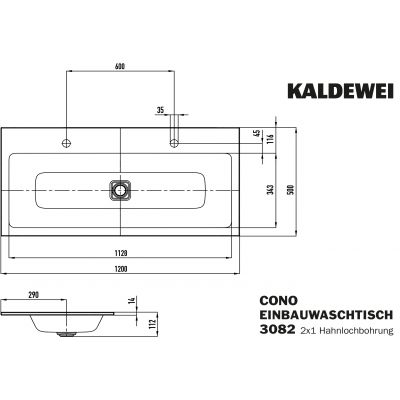 Kaldewei Cono umywalka 120x50 cm wpuszczana prostokątna model 3082 biała 901806043001