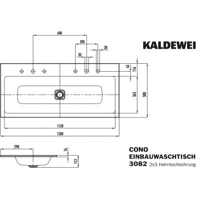Kaldewei Cono umywalka 120x50 cm wpuszczana prostokątna model 3082-D biała 901806053001
