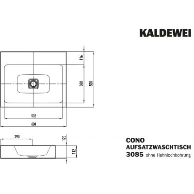 Kaldewei Cono umywalka 60x50 cm nablatowa prostokątna model 3085 biała 902106003001