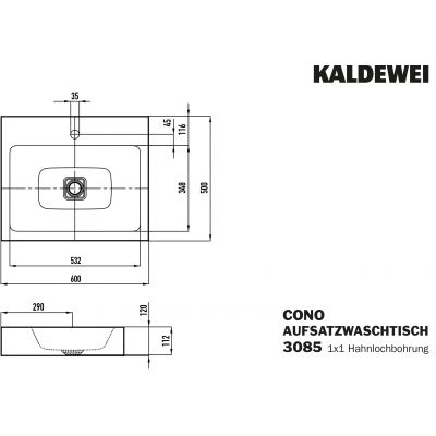 Kaldewei Cono umywalka 60x50 cm nablatowa prostokątna model 3085 biała 902106013001