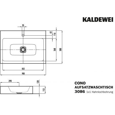 Kaldewei Cono umywalka 90x50 cm nablatowa prostokątna model 3086 biała 902206013001