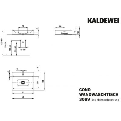 Kaldewei Cono umywalka 60x50 cm ścienna prostokątna model 3089 biała 902506013001