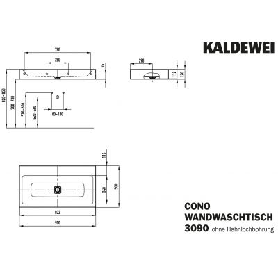 Kaldewei Cono umywalka 90x50 cm ścienna prostokątna model 3090 biała 902606003001