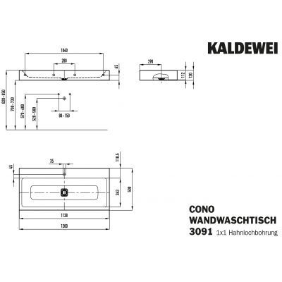 Kaldewei Cono umywalka 120x50 cm ścienna prostokątna model 3091 biała 902706013001