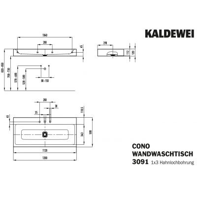 Kaldewei Cono umywalka 120x50 cm ścienna prostokątna model 3091 biała 902706033001