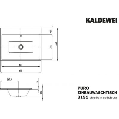 Kaldewei Puro umywalka 60x46 cm wpuszczana prostokątna model 3151 biała 900106003001