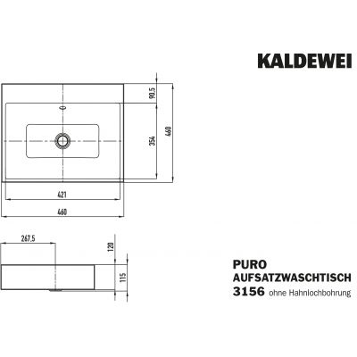 Kaldewei Puro umywalka 46 cm nablatowa kwadratowa model 3156 biała 900606003001