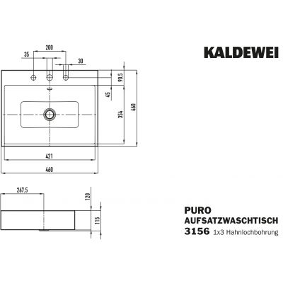 Kaldewei Puro umywalka 46 cm nablatowa kwadratowa model 3156 biała 900606033001