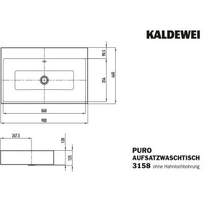 Kaldewei Puro umywalka 90x46 cm nablatowa prostokątna model 3158 biała 900806003001