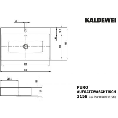 Kaldewei Puro umywalka 90x46 cm nablatowa prostokątna model 3158 biała 900806013001