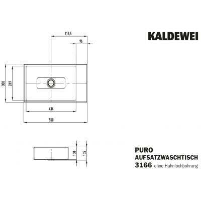 Kaldewei Puro umywalka 55x30 cm nablatowa prostokątna model 3166 biała 906906003001